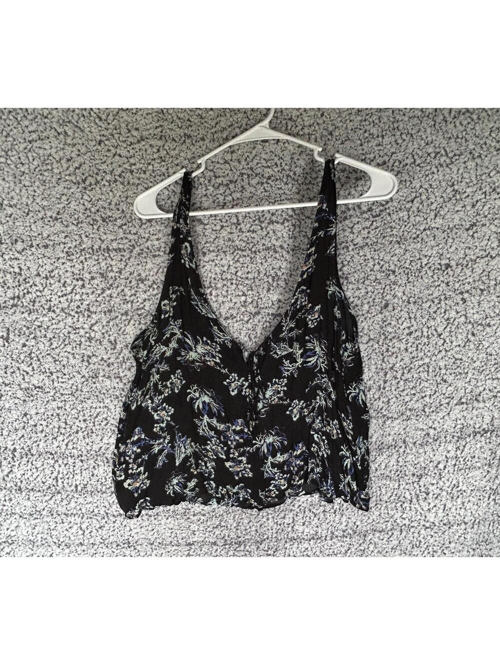 Intimately Free People Black Floral Lace Trim Tank Top Women's Large Boho